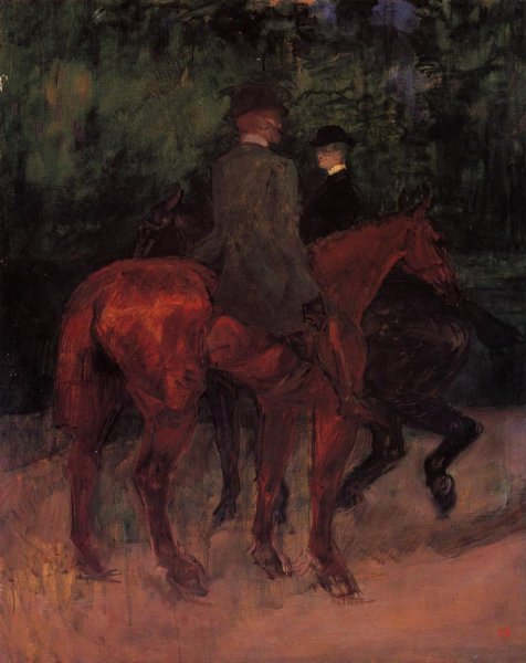 Man and Woman Riding through the Woods