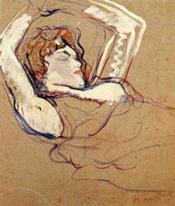 Woman Lying on Her Back, Both Arms Raised