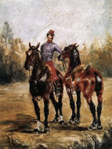 Two Horses with Soldier